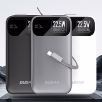 Dudao K31 10000mAh 22.5W PD Portatīvais lādētājs ar iebūvētu kabeli - pelēks