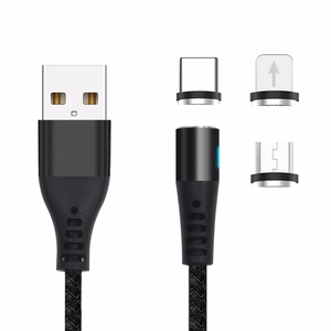 Maxlife MXUC-02 magnētiskais kabelis USB - Lightning + USB-C + microUSB 1,0 m 2A melns neilons