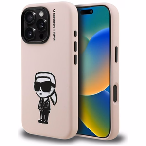 Karl Lagerfeld Silikona Karl Sketch MagSafe Maciņš for iPhone 16 Pro - rozā