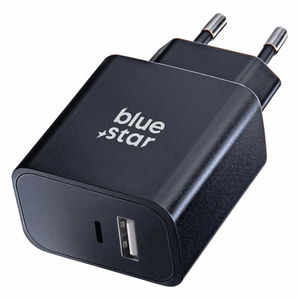 BLUE STAR lādētājs ceļojumiem ar USB-C un USB-A kontakti PD QC4.0 3A 25W TFB-TC-25WPD melns