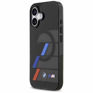 BMW M IML ar metāla pogām trīskrāsu līniju magnētiskais viedtālruņa apvalks iPhone 17 - melns