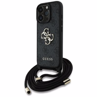 Guess 4G Big Logo Cord Stap viedtālruņa apvalks iPhone 16 Pro - melns