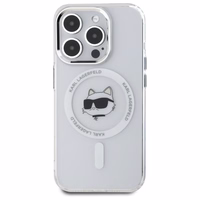 Karl Lagerfeld IML Metāla Choupette galva MagSafe apvalks iPhone 15 Pro - balts