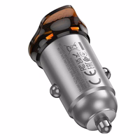 Auto lādētājs Hoco USB C QC PD 30W NZ16 metāla pelēks