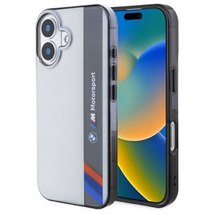 BMW Motosport IML vertikālā svītra iPhone 16 apvalks - pelēks