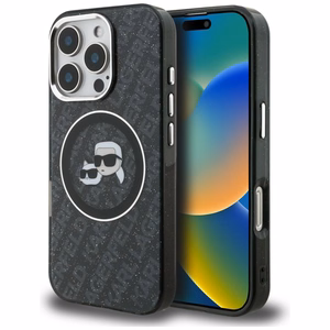 Karl Lagerfeld IML Glitter Karl & Choupette Heads Logo MagSafe Maciņš iPhone 16 Pro Max - melns