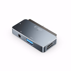 HUB Tech-Protect V6 4in1 USB-C - USB-A 3.0 / USB-C PD100W / HDMI / mini jack 3.5mm - pelēks