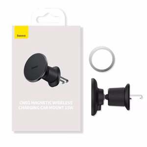 Automašīnas turētājs Baseus CW01_v2 melns (15W / Magsafe saderīgs) (magnētisks / gaisa restītes)