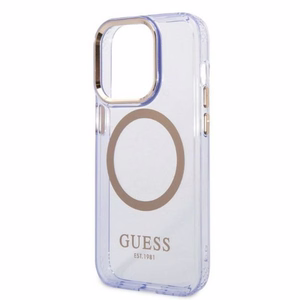 Guess GUHMP14LHTCMU iPhone 14 Pro 6.1" violets/violets cietais apvalks Gold Outline Translucent MagSafe