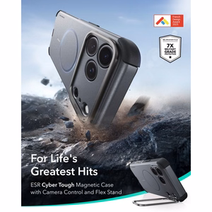 ESR Cyber Tough Kickstand MagSafe maciņš, paredzēts iPhone 18 Pro / 17 Pro, pelēks