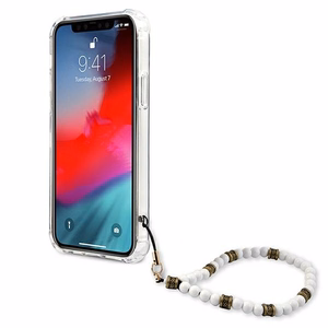 Guess GUHCP12LKPSWH iPhone 12 Pro Max 6,7 caurspīdīgs ciets vāciņš balta pērļu kolekcija