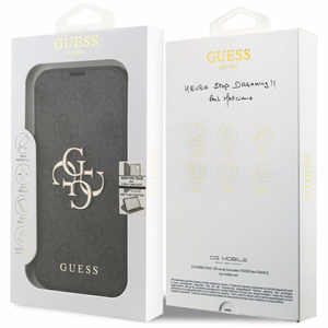 Guess Book 4G Metal Logo atverams maciņš iPhone 18 Pro / 17 Pro, melns