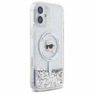 Karl Lagerfeld šķidruma spīdumu Karl galvas MagSafe viedtālruņa apvalks iPhone 16 Plus - caurspīdīgs