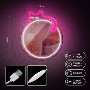 Neon MIRROR LED SLEEPING CAT balts rozā FMNE03 Forever Light