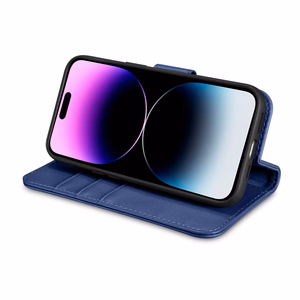 iCarer Maki apvalks 2in1 vāks iPhone 14 Pro Max Anti-RFID ādas atverams apvalks zils (WMI14220728-BU)