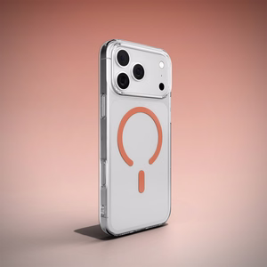 Puro Lite Mag TPU+PC viedtālruņa apvalks saderīgs ar MagSafe iPhone 17 Pro Max - caurspīdīgs ar oranžu gredzenu
