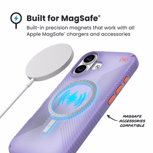 Speck Presidio Lux Grip MagSafe vāciņš ierīcei iPhone 17, “Purple Fade / Magic Purple / New Poppy” krāsā