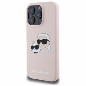Karl Lagerfeld silikona magnētiskais viedtālruņa apvalks iPhone 16 Pro ar Nauble galvu attēliem - rozā