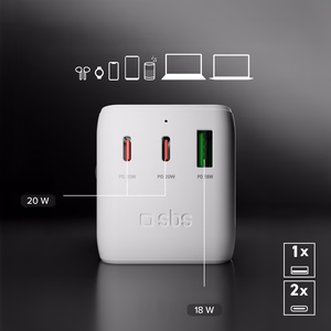 Universāls ceļojumu adapteris ar USB-A un 2x USB-C P