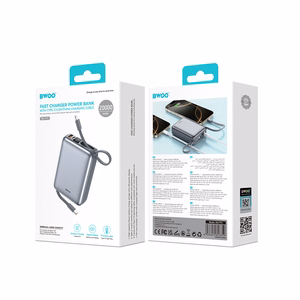 BWOO Внешний аккумулятор P73 22,5W 20000 мАч со встроенными кабелями 1x USB-C 1x Lightning чёрный