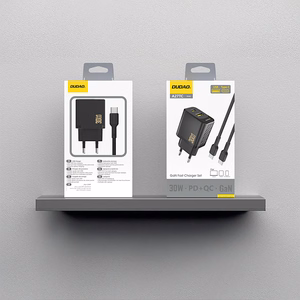 Dudao A27TCEU PD 30W GaN USB-A USB-C Wall Lādētājs with USB-C Kabelis - Melns