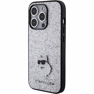 Karl Lagerfeld Fiksēts mirdzošs Choupette logotips metāla piespraude apvalks iPhone 15 Pro - sudraba