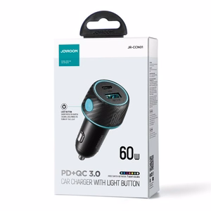 Automašīnas lādētājs Joyroom „JR-CCN01" melns 60W (PD20W / USB-C) ar LED gaismu