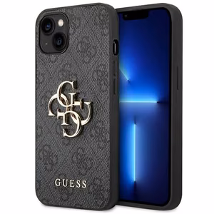 Guess 4G liels metāla logotips viedtālruņa apvalks iPhone 14 - pelēks