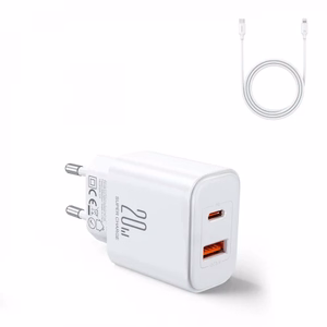 Lādētājs Joyroom JR-TCF05 balts 20W (1xPD 1xQC3.0) + Type-C / Lightning 100cm kabelis