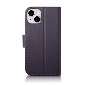 iCarer Viedtālruņa apvalks 2in1 no ādas ar atlokāmu vāciņu Anti-RFID violets iPhone 14 (WMI14220725-DP)