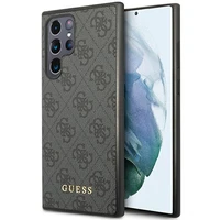 Guess GUHCS23LG4GFGR S23 Ultra S918 pelēks/pelēks cietais apvalks 4G Metāla Zelta Logotips