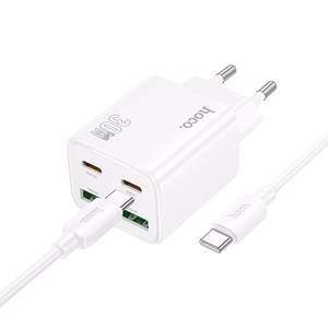Lādētājs Hoco 2 x USB C + 2 x USB A QC3.0 PD 3A 30W + kabelis USB C uz USB C N56 balts