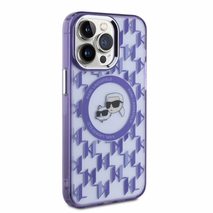 Karl Lagerfeld IML Monogram Karl & Choupette Head MagSafe apvalks iPhone 15 Pro Max - violets