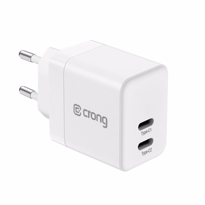 Crong Ultra Compact GaN sienas lādētājs, 2 × USB-C, 35 W, PD 3.0, PPS, balts
