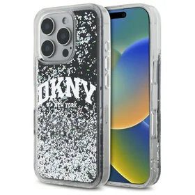 DKNY DKHCP16LLBNAEK iPhone 16 Pro 6.3" melns/melns cietais viedtālruņa apvalks Liquid Glitter Arch Logo