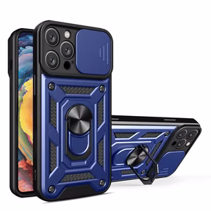 Hybrid Armor Camshield bruņots viedtālruņa apvalks iPhone 16 Pro ar kameras vāciņu un statīvu - zils