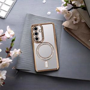 Magnētiskais Bling MagSafe apvalks viedtālrunim Samsung Galaxy S25 FE zelta krāsas