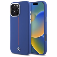 Mercedes silikona sarkanā svītra Magnētiskais viedtālruņa apvalks iPhone 16 Pro Max - tumši zils