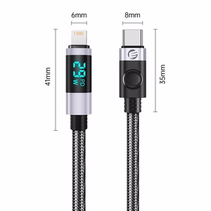 Orico LDC2L USB-C–Lightning PD, 29 W, 480 Mbps kabelis ar LED displeju, 2 m – melns
