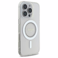Guess IML Rhinestones magnētiskais viedtālruņa apvalks iPhone 16 Pro Max - balts