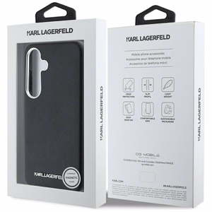 Karl Lagerfeld Saffiano Pilnībā Apvīts Pagarināts Metāla Logotips Magnētiskais viedtālruņa apvalks Samsung Galaxy S25 - melns