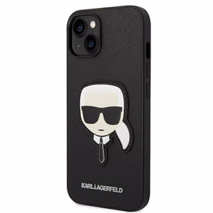 Karl Lagerfeld Saffiano Karl's Head Patch viedtālruņa apvalks iPhone 14 Plus - melns