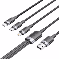 USB 2.0 A spraudnis uz 3-in-1 USB-C, Lightning un Micro-B spraudnis kabelis Vention 3A CTPBG 1.5m