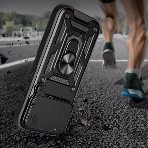 Hibrīda bruņu Camshield viedtālruņa apvalks iPhone 17 Pro ar statīvu un kameras vāciņu - melns