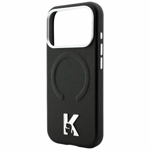 Karl Lagerfeld Grained Embossed Ring & Kameo Logo vāciņš modelim iPhone 18 Pro Max / 17 Pro Max, saderīgs ar MagSafe – melns
