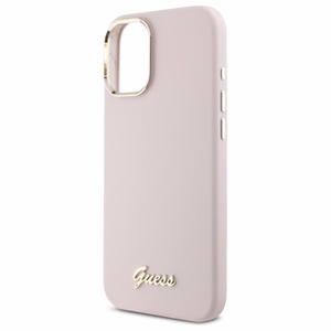 Guess Silikona Uzraksts Metāla Logo & Rāmis iPhone 16 Plus Apvalks - rozā