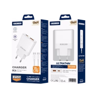 JELLICO Sienas lādētājs EU57 PD 20W 1xUSB-C + 1xUSB QC3.0 + kabelis USB-C - USB-C balts