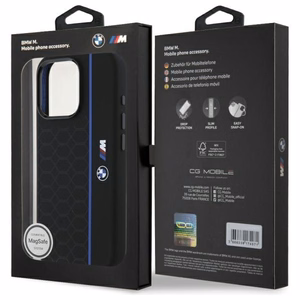 BMW Silicone Hexagon Blue Line MagSafe iPhone 16 Pro Case - Black