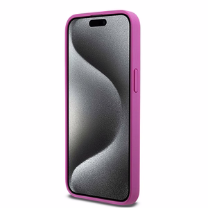 DKNY Ādas monogrammas raksta metāla logotips Magnētiskais viedtālruņa apvalks iPhone 15 Pro Max - rozā