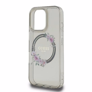 Guess IML Ziedu vainaga Magnētiskais viedtālruņa apvalks iPhone 16 Pro - melns